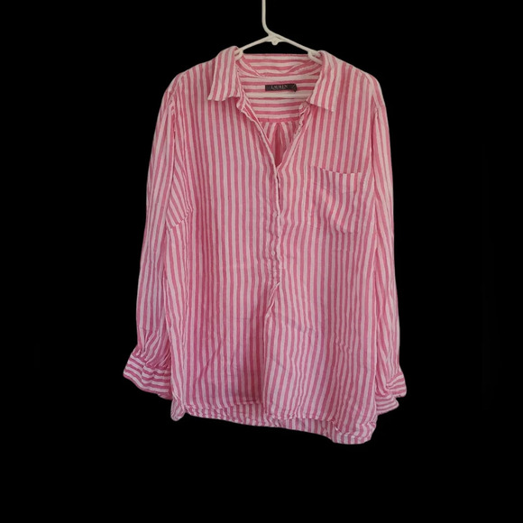 Lauren Ralph Lauren half placket stripped woman's 100% linen 3X blouse - Picture 1 of 8